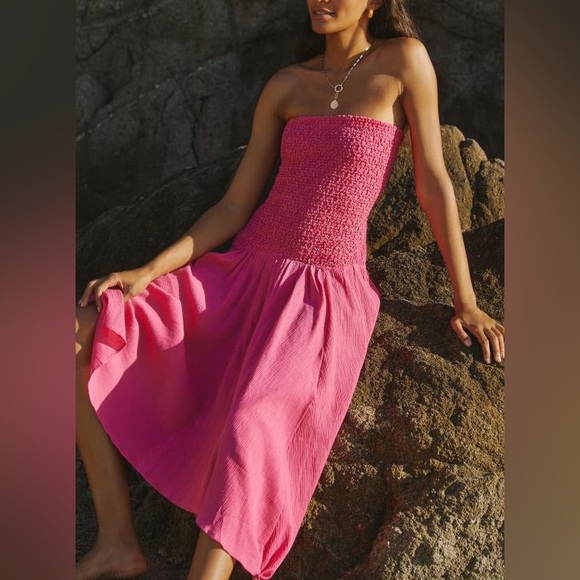 Anthropologie Dresses & Skirts - NWT. Anthropologie Smocked Strapless Drop Waist Midi Dress. NEW